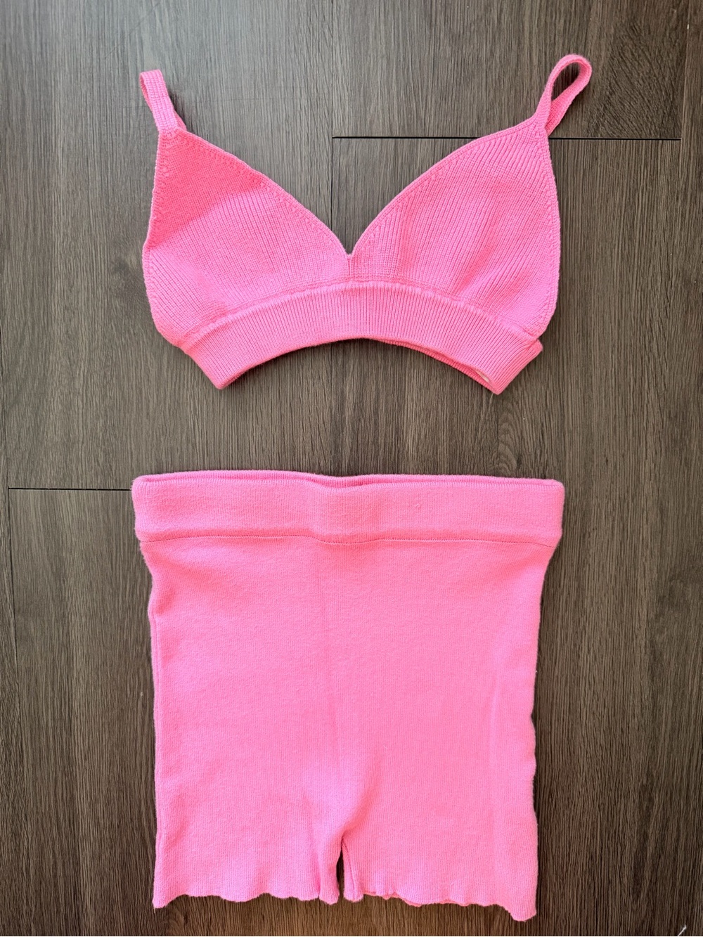 Princess Polly Pink Knit Bralette & High-Waist Short Set